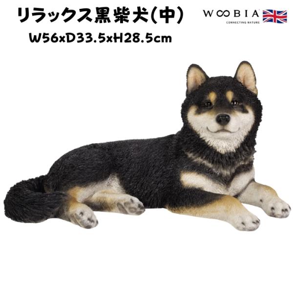 置物 リラックス黒柴犬 中 犬グッズ 高さ28.5cm woobia 動物 おしゃれ 大きい 玄関 インテリア ガーデン かわいい オブジェ 北欧 リアル 大型 面白い ウービア
