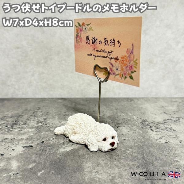 メモスタンド うつ伏せトイプードル 白 かわいいメモクリップ 置物 インテリア メモホルダー カードクリップ  woobia ウービア