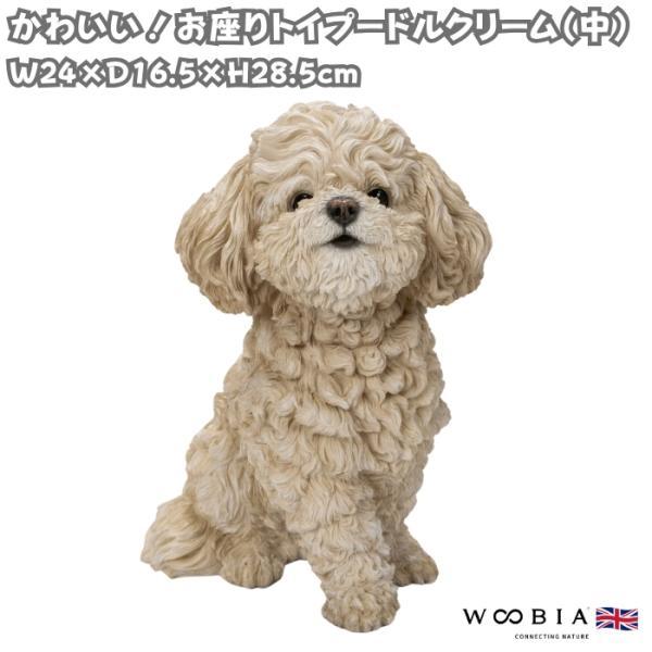 置物 お座りトイプードルクリーム 中 犬グッズ 高さ28.5cm woobia おしゃれ 大きい 玄関 インテリア ガーデン かわいい オブジェ 北欧 大型 面白い ウービア