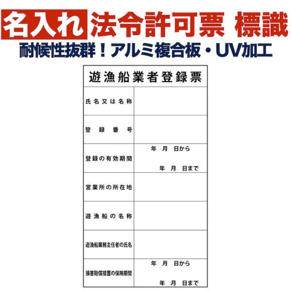 名入れあり 法令許可票 遊漁船業者登録票 遊漁船用 標識 看板 350×250mm アルミ複合板 四隅穴あき加工 結束バンド6本