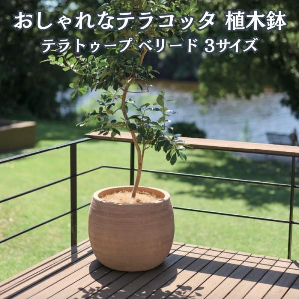 植木鉢 おしゃれ 大型 テラコッタ 素焼き モカブラウン 茶 櫛目 丸 KONTON コントン テラトゥープ ベリード 底穴あり オリーブ 観葉植物 約18号 約13号 約9号