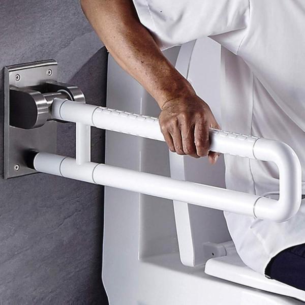 トイレの安全手すり、滑り止め、折りたたみ式の跳ね上げ式ステンレス鋼グラブバー、高齢者用壁掛け式アンチスリップグラブレール用 白 60cm