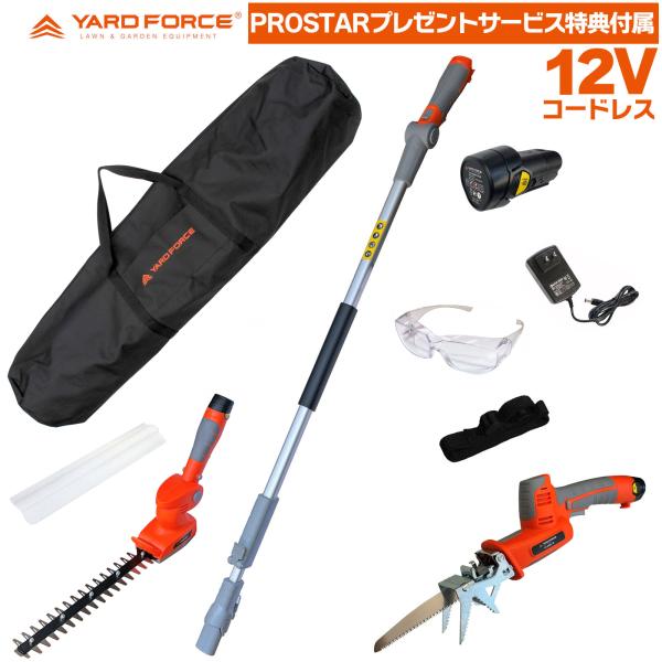 【工具収納バッグ・他付】 12Vコードレス 4WAY枝切りツールセット 高枝 バリカン３・電動ノコギリ LSA30BN-JP サービス特典付 ヤードフォース YARDFORCE