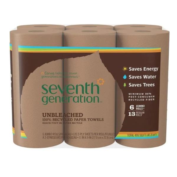 セブンスジェネレーション 100%再生紙 無漂白ペーパータオル 6ロール Seventh Generation 100% Recycled Unbleached お取り寄せ
