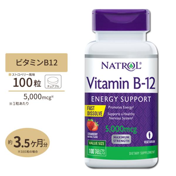 ナトロール ビタミンB-12 チュワブル 5000mcg 100粒 Natrol Vitamin B-12 Fast Dissolve Tablets Chewable ストロベリー味　