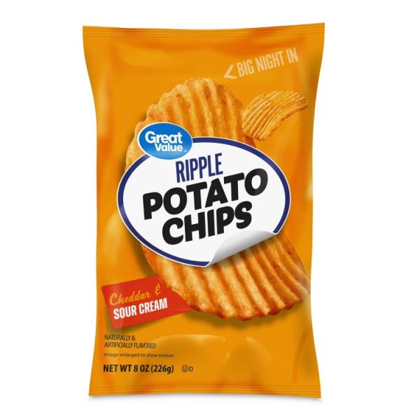 グレートバリュー リップルチェダー＆サワークリーム味ポテトチップス 227g Great Value Rippled Cheddar & Sour Cream  お取り寄せ