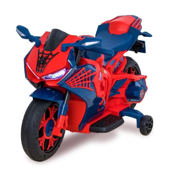 お取り寄せ スパイダーマン 6ボルト 電動バイク 補助輪・光・音付き 3