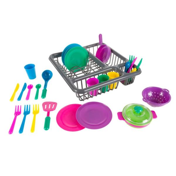 お取り寄せ ヘイプレイ ままごと調理器具＆食器セット 水切りかご付き 27ピース Hey! Play! Pretend Cookware and Di