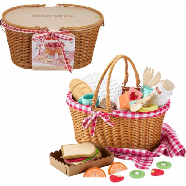 お取り寄せ フィッシャープライス 木製ピクニックバスケット＆食べ物 31ピース 3歳以上 Fisher-Price Wooden Picnic Bas
