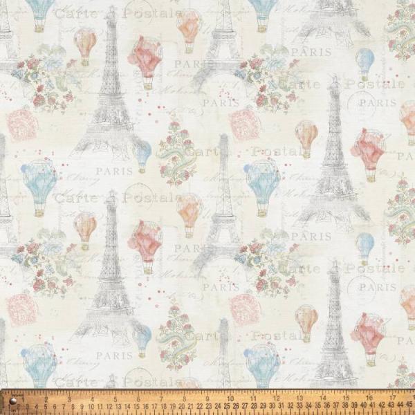 お取り寄せ デビッドテキスタイルズ ライトハーテッド イン パリ コットン生地 クリーム 約111.8×91.4cm David Textiles, Inc.