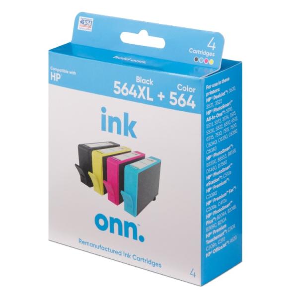 お取り寄せ オン HP564XL 564インクカートリッジ 4個セット ブラック カラー onn HP 564XL + 564 Printer Ink Cart