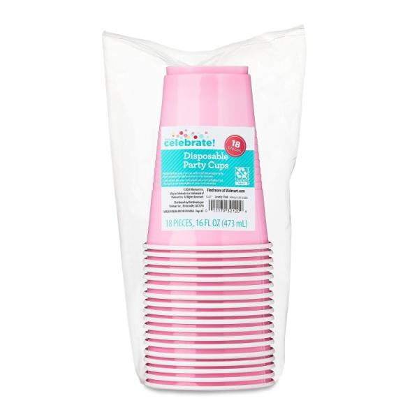 ウェイトゥーセレブレート 使い捨てパーティーカップ 約473ml 18個 ピンク Plastic Disposable Party Cups, Lovely P お取り寄せ