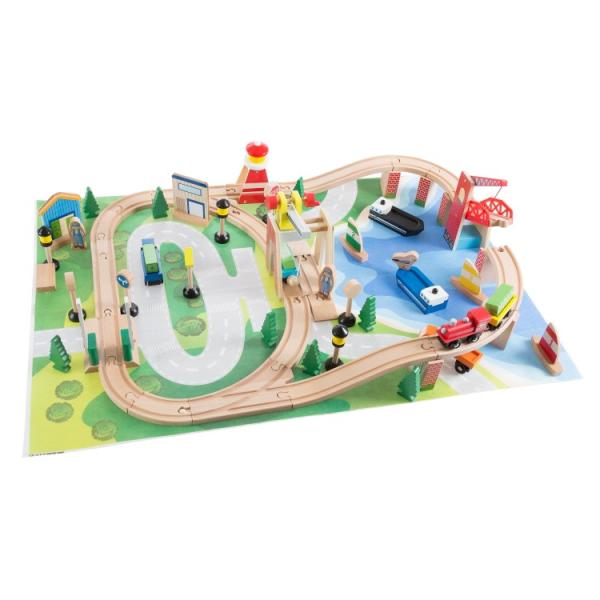お取り寄せ ヘイプレイ 木製トレイン アクティビティテーブル 75点 約82.6×59.7cm Hey! Play! Wooden Train Act