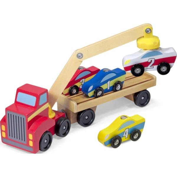 お取り寄せ メリッサ＆ダグ マグネット カーローダー 木製トラック＆ミニカー4台セット Melissa &amp; Doug Magnetic Car Loa