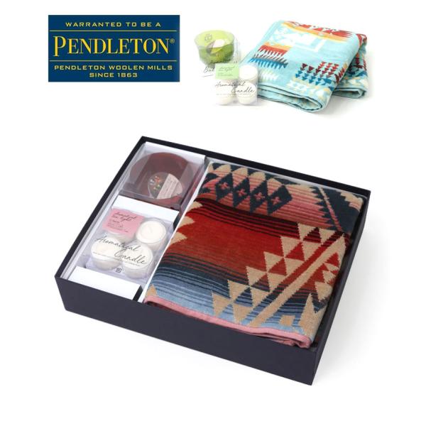 PENDLETON（ペンドルトン） バスキャンドル &amp; ハンドタオルセット は、幻想的な灯りと心地よい香り、さらに存在感あるジャガードタオルが揃った贅沢なリラックスアイテムです。香りは リラックス／カーム／チアフル／コージー の4タ...