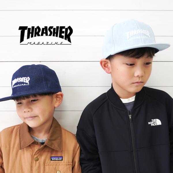 爆買 / THRASHER スラッシャー キッズ  MAG LOGO デニム平つばキャップ 25TH-C01K 子供 帽子 キャップ 男の子 女の子 / 返品・交換不可