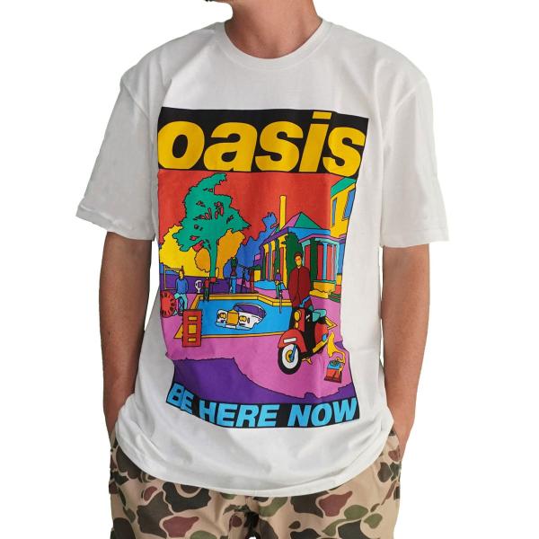 爆買 / MUSIC TEE ミュージック ティー オアシス BE HERE NOW Tシャツ Oasis バンドT ロックT オフィシャル 半袖 ホワイト 040437 / 返品・交換不可