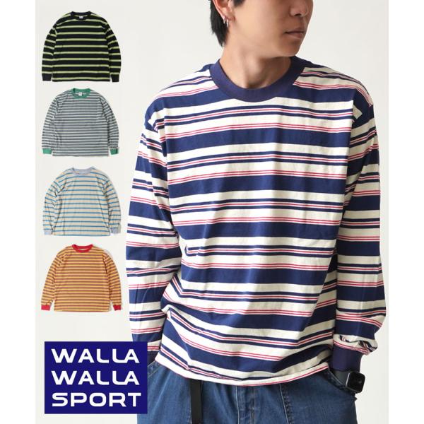 爆買 / WALLA WALLA SPORT ワラワラスポーツ ロングスリーブストライプTee 長袖 Tシャツ ロンTee 大きいサイズ Mサイズ Lサイズ 秋 冬 秋冬