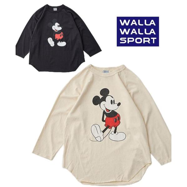 爆買 / WALLA WALLA SPORT ワラワラスポーツ PRINTED B.B.TEE SOL ID MICKEY MOUSE WW030274 7分袖 ベースボールTシャツ ミッキーマウス USAコットン