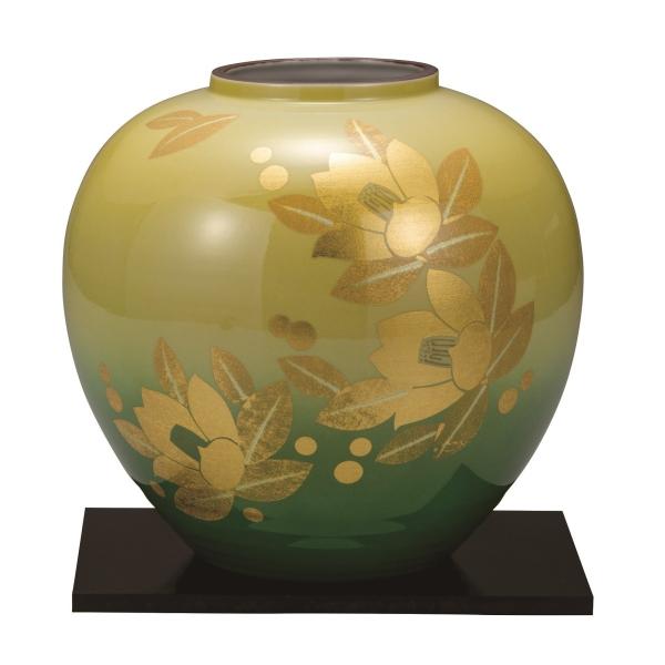九谷焼 花器/花瓶 8号花瓶 釉裏金箔彩山茶花（花台付） : 虹八 kohya
