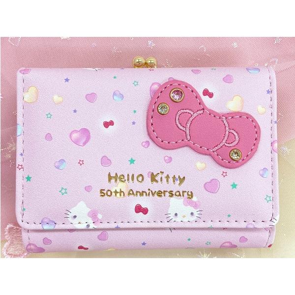 お花キティスパンコールがま口財布 SANRIO サンリオ ハローキティ 50周年 総柄デザイン ピンク