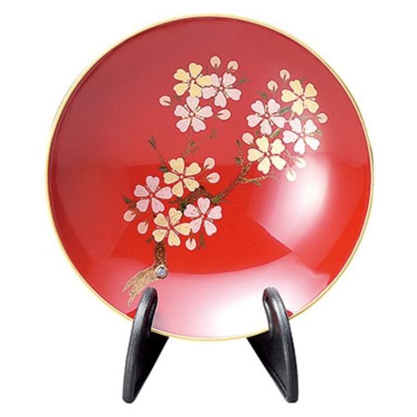 会津漆器 会津塗 3.9 単盃 (スタンド付)(漆・手塗) 朱 桜 (手描
