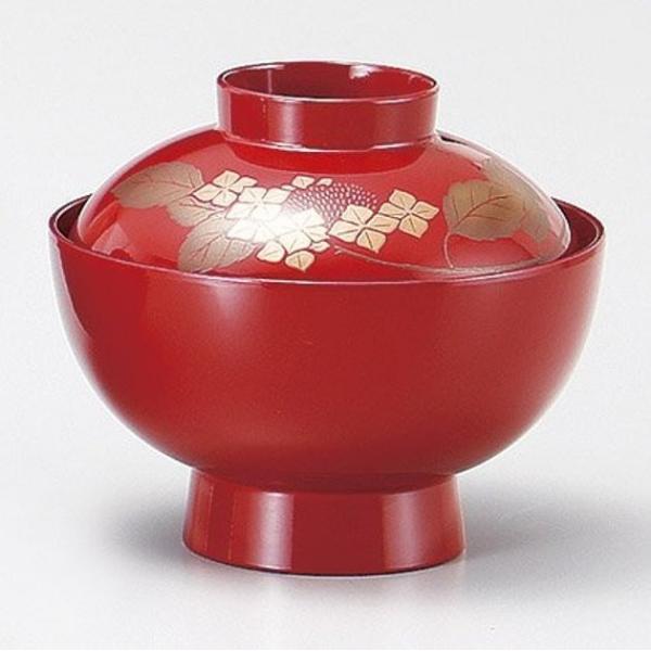 会津漆器　朱 仙才 吸椀 紫陽花＜ お屠蘇　雑煮　迎春　正月　お祝い　独楽　おせち＞
