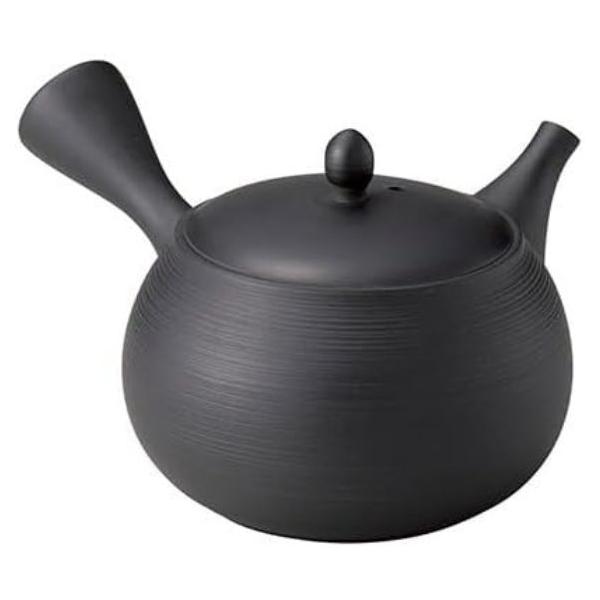 常滑焼急須 玉光 黒泥 袋形筋入急須 セラメッシュ茶こし 約340ml : 虹