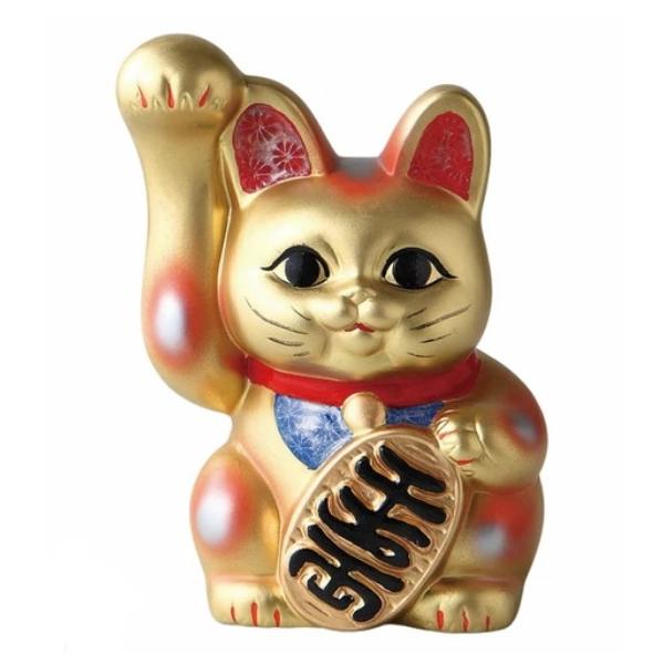 常滑焼 NEW招き猫 手長小判猫（右手）千万両 8号(ゴールド） 高さ:25cm