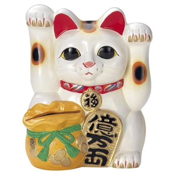 常滑焼 招き猫 梅月 両手上げ宝当猫 8号 高さ：約25.5cm : 虹八 kohya