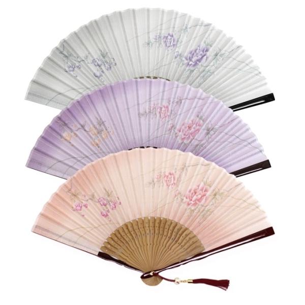 日本製 女性用扇子 牡丹と花海棠（扇子袋付き・桐箱入り）rei 全3色