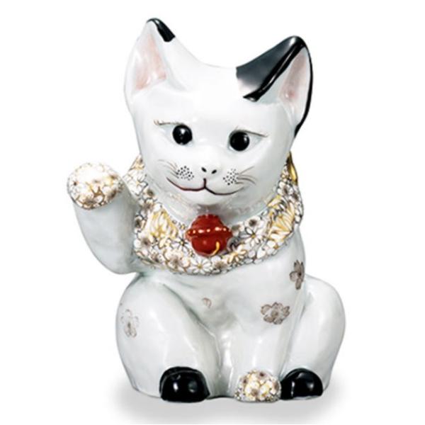 受注生産品】九谷焼縁起置物 4号招き猫 本金墨花詰 右手金運招き猫
