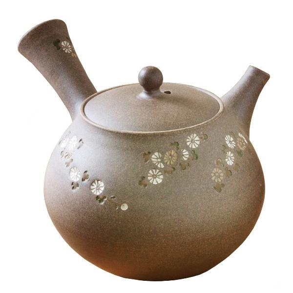 常滑焼 名工作品逸品急須 青峰作 焼締め菊急須 270ml (ささめ茶こし