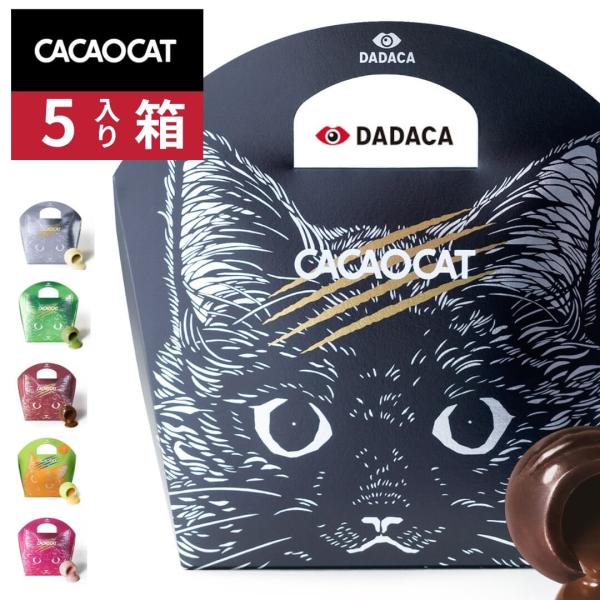 CACAOCAT（カカオキャット） チョコレート 5個入り｜ボンボンショコラ （ダーク、ミルク、ホワイト、ストロベリー、抹茶、ヘーゼルナッツ、夕張メロン｜DADACAコ