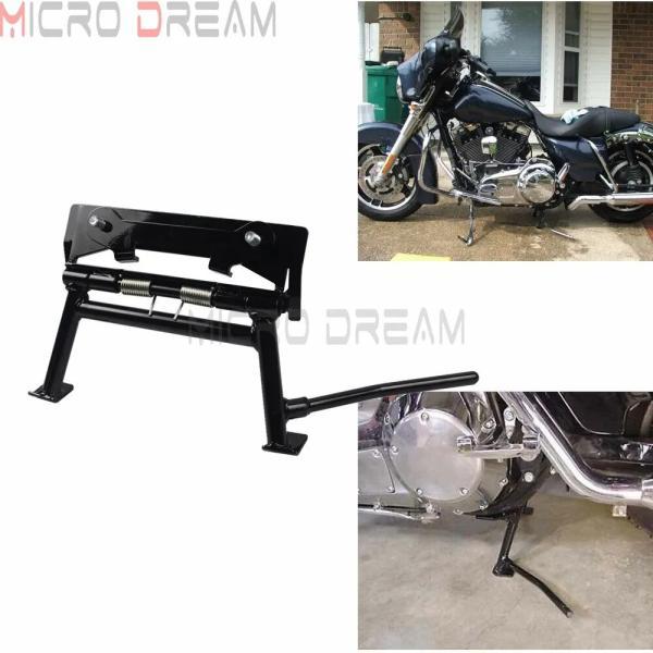 並行輸入品 ハーレーツーリングエレクトラグライドロードキングflhtsflhrfltパーキングスタンド用バイク ブラックスチールセンタースタンド