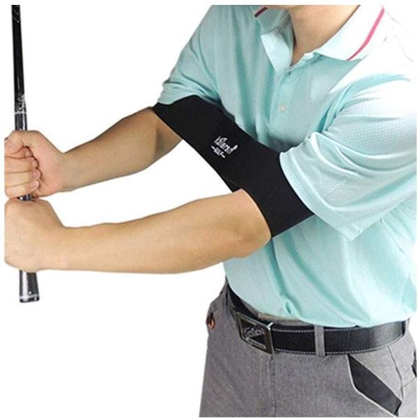 ゴルフスイング矯正ベルトです。サイズ：38ｃｍ×7ｃｍ材質　：ナイロンきれいな三角形を意識したセットアップで正しいスイング練習ができます。スライスの矯正に効果があります。インパクト後に左ひじが開いたり、テークバックで右ひじが外へ逃げてしまう...