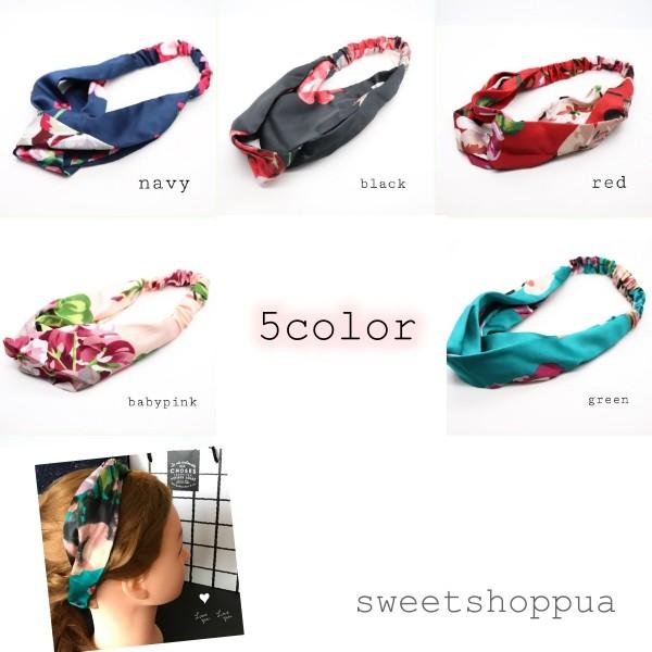即納 5color サテン 花柄 クロス ヘアバンド ヘアターバン A093 Sweetshoppua 通販 Yahoo ショッピング