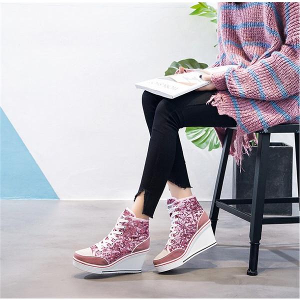 ヒールスニーカー レディース スニーカー ハイヒール ウェッジソール スパンコール カジュアルシューズ 厚底スニーカー ハイカット インヒール レースアップ Buyee Buyee Japanese Proxy Service Buy From Japan Bot Online