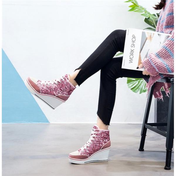 ヒールスニーカー レディース スニーカー ハイヒール ウェッジソール スパンコール カジュアルシューズ 厚底スニーカー ハイカット インヒール レースアップ Buyee 日本代购平台 产品购物网站大全 Buyee一站式代购 Bot Online