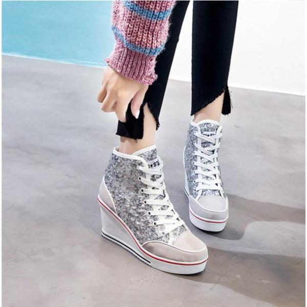 ヒールスニーカー レディース スニーカー ハイヒール ウェッジソール スパンコール カジュアルシューズ 厚底スニーカー ハイカット インヒール レースアップ Buyee Buyee Japanese Proxy Service Buy From Japan Bot Online