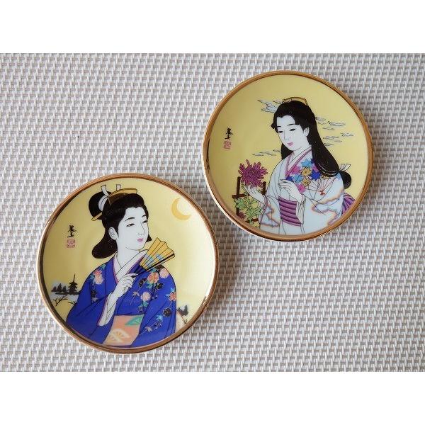 わけあり 口径 5.6cm プチ アンティーク ミニ 絵皿 2枚セット 美人画 