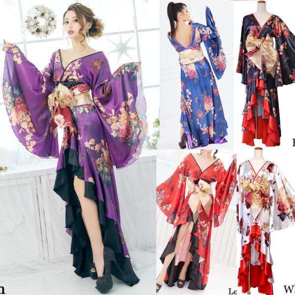送料無料 着物 ロングドレス 背中見せ 和柄 ロング着物 背中ファスナー 豪華 大人気花魁着物シリーズ フリル 着物ドレス よさこい 衣装 ダンス 仮装 セクシー 0755 Puick 通販 Yahoo ショッピング