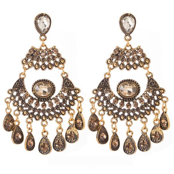 [80mm〜] エキゾチック ジプシー シャンデリア ピアス（金古美色×ゴールド）ゴージャス トルコ エスニック ベリーダンス 映画 劇団 クラブ パーティ AN-022-GD