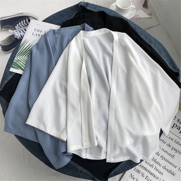 大きいサイズ  レディース フェミニン 七分袖 カーディガン 無地 ＵＶカット 薄手 オフィス 夏 冷房 XS〜4XL LL 3L 4L 5L  アウター ジャケット