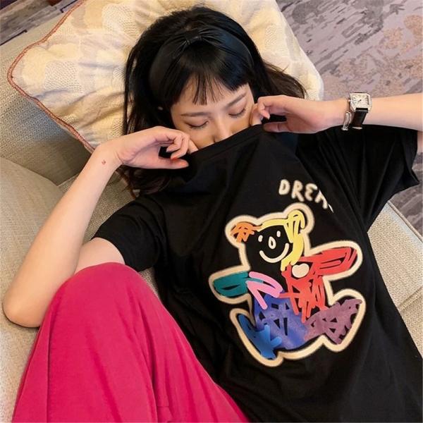 大きいサイズ  レディース Ｔシャツ クマ ゆったり かわいい 落書き インスタ映え S〜5XL LL 2L 3L 4L 5L 6L 春夏