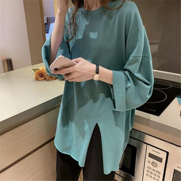 大きいサイズ  レディース サイドスリット Ｔシャツ ゆったり 七分袖 インスタ映え M〜4XL LL 2L 3L 4L 5L 春夏
