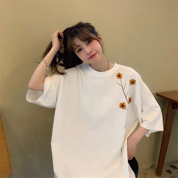 大きいサイズ  レディース Ｔシャツ ゆったり お花 刺しゅう かわいい インスタ映え S〜5XL LL 2L 3L 4L 5L 6L 春夏