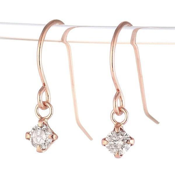 ピアス ダイヤモンド ピンクゴールド K18 一粒 フックピアス 