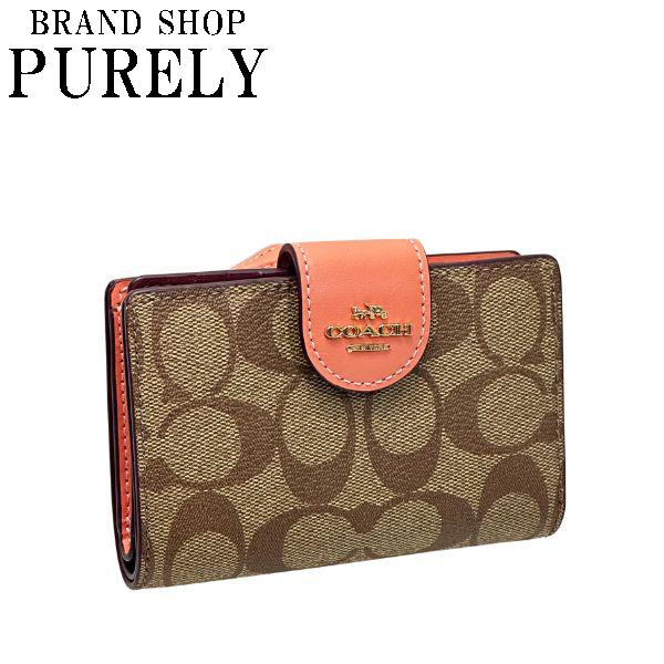 COACH 二つ折り財布 カーキ/ライトコーラル COACH 二つ折り財布 カーキ/ライトコーラル