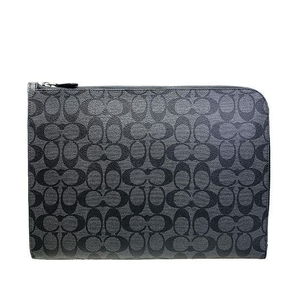 コーチ バッグ メンズ COACH クラッチバッグ ポーチ シグネチャー Lジップ ポートフォリオ C3144 QBCHR チャコール 送料無料
